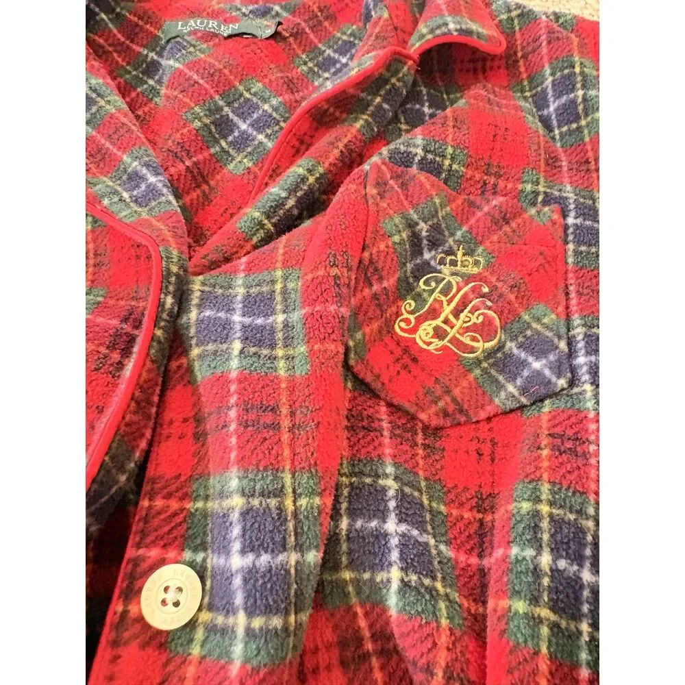 Lauren Ralph Lauren Red Plaid Fleece Pajama Set Size Medium